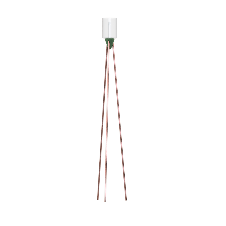 Isolated 3D PNG render of The Lamp no background, featuring silver smoked glass shade, green funnel-shaped atomic body, copper tripod legs for warm metallic accents, sophisticated mid-century modern design language, warm 2500K LED light compatibility, durable materials for stable support and timeless sculptural appeal in reading corners or diverse interiors.